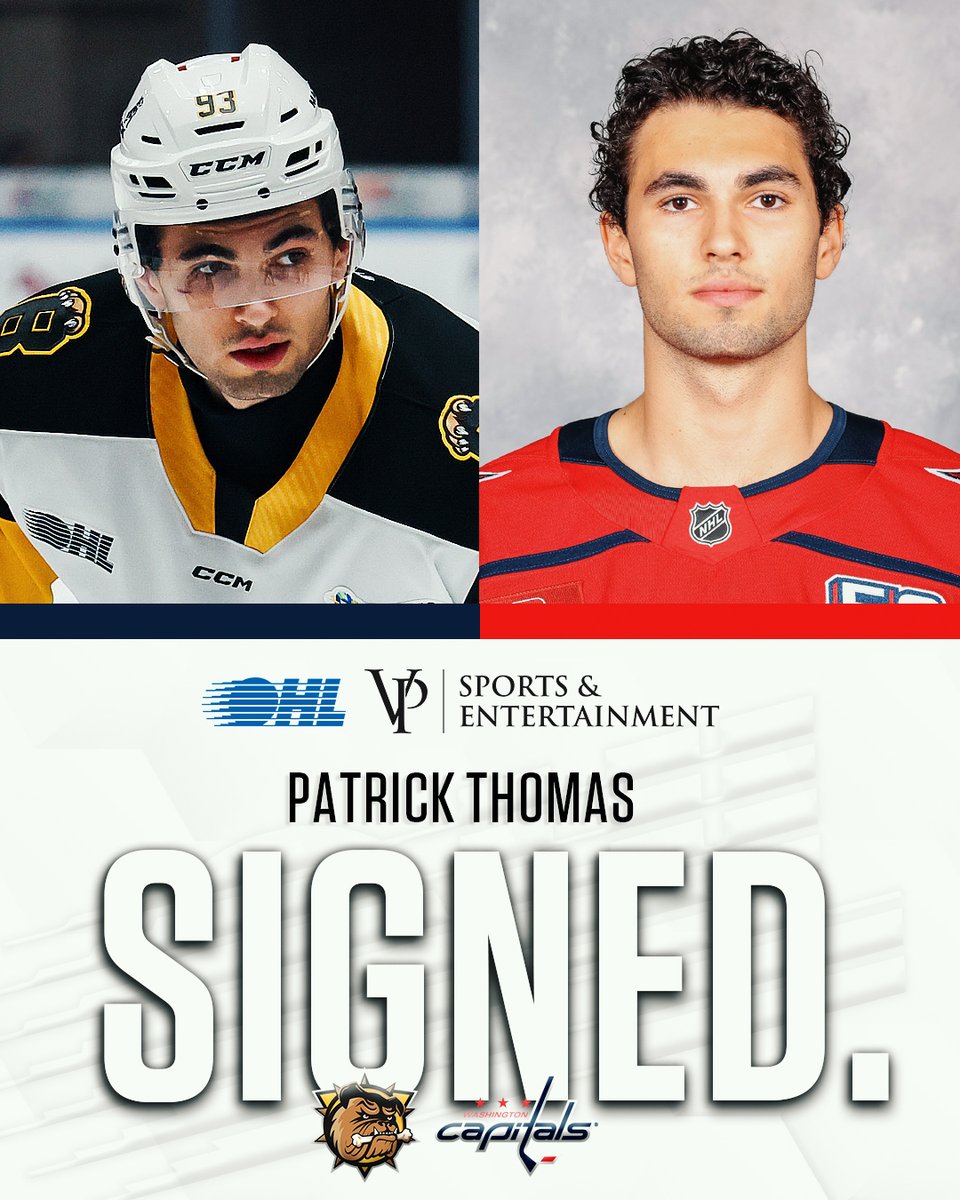 Ontario Hockey League (@ohlhockey) on Twitter photo After leading the #OHL with 77 assists this season, <a href="/BulldogsOHL/">Brantford Bulldogs</a> captain Patrick Thomas has signed a three-year entry-level #NHL contract with the <a href="/Capitals/">Washington Capitals</a>.
DETAILS βοΈ: tinyurl.com/7fta4uh4 After leading the #OHL with 77 assists this season, <a href="/BulldogsOHL/">Brantford Bulldogs</a> captain Patrick Thomas has signed a three-year entry-level #NHL contract with the <a href="/Capitals/">Washington Capitals</a>.
DETAILS βοΈ: tinyurl.com/7fta4uh4