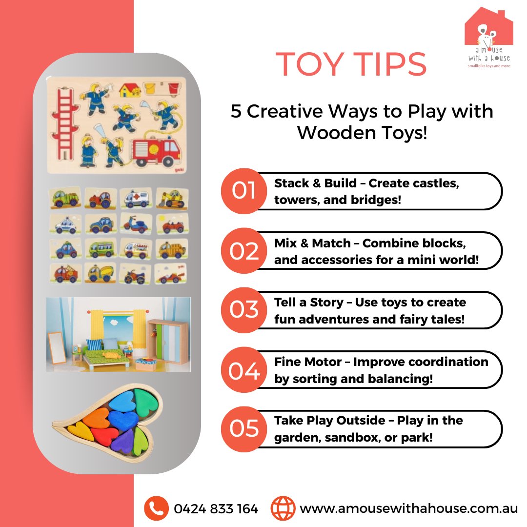 Mousewithahouse's tweet photo. 🎨 TOY TIPS TIME! 🧩
Wooden toys aren't just adorable—they're packed with play potential! 🌟
Here are 5 Creative Ways to Play with your favorite wooden toys:

🛍️ Explore playful possibilities at: https://t.co/J98aPF4Rj5
📞 Call us at: 0424 833 164

#WoodenToys #ToyTips https://t.co/sP1J8QdfdI
