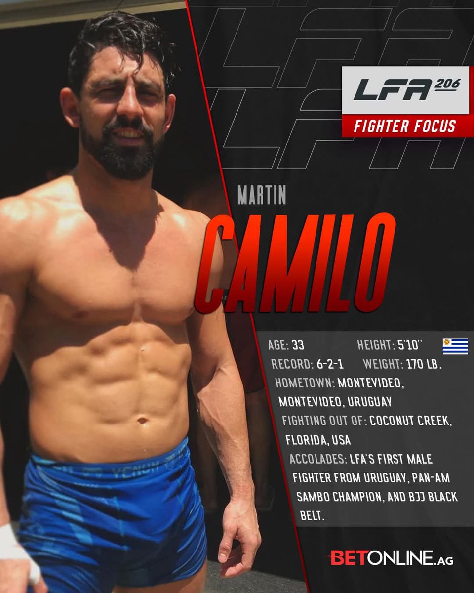 LFAfighting's tweet photo. #FighterFocus: Top Uruguayan prospect @MartinCamilo makes his LFA debut at #LFA206! 🇺🇾

Powered By: @BetOnline_ag

Friday, April 11
@MysticLake
#PriorLake, #Minnesota

🎫: https://t.co/clxN6wdUph

#MMA
#LFANation
@UFCFightPass https://t.co/DaIVjcBi86