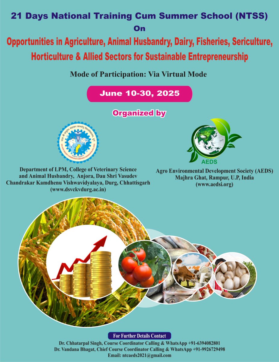 2012Cpsingh's tweet image. Online Registration Link: 
forms.gle/ZF1Sg4jBJyvGfP…  

21 Days National Training Cum Summer School on “Opportunities in Agriculture, Animal Husbandry, Dairy, Fisheries, Sericulture, Horticulture &amp;amp; Allied Sectors for Sustainable Entrepreneurship” During June 10-30, 2025.