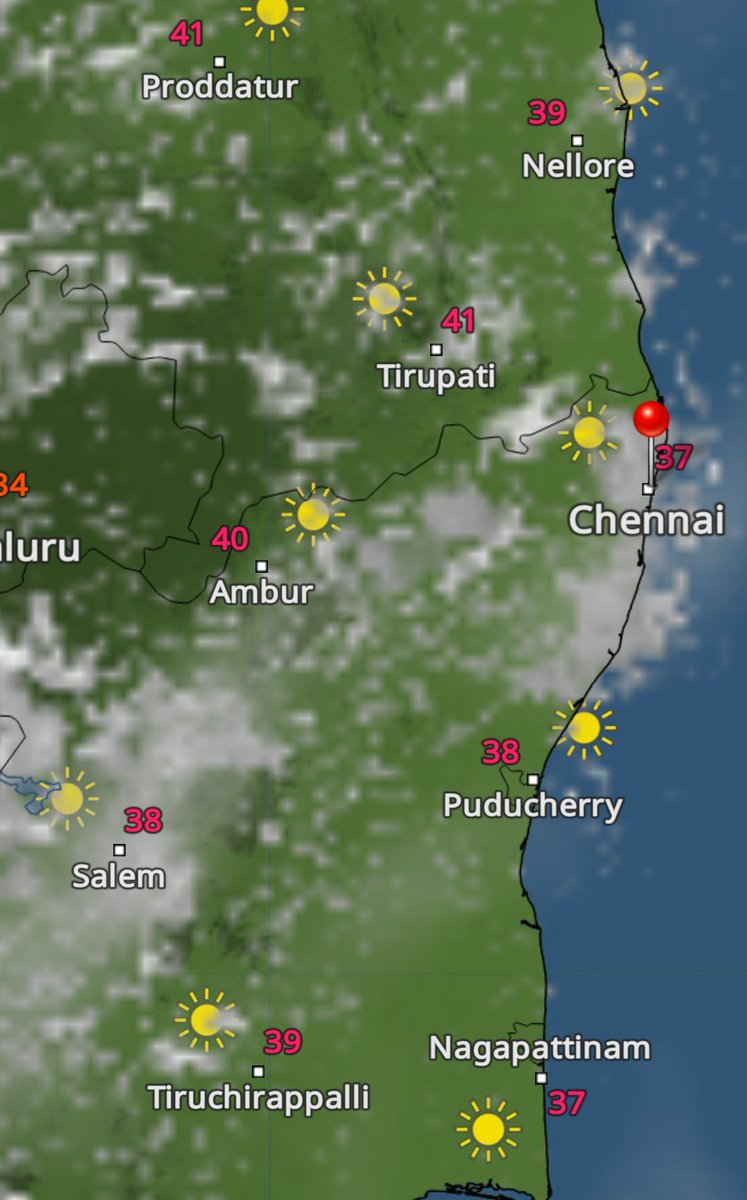 SAMARTHMBANSAL1's tweet photo. A fairly warm day ahead with parts of #TamilNadu/#AndhraPradesh to record temps upto 41/42c and rest of state will see 37-39c temps !!🔥🌡️
#Chennai and suburbs might see temps of 38/39c during afternoon and this heat to continue for next few days !!🔥🌡️ 
#ChennaiSummer #TNSummer https://t.co/TwVK5of0Se