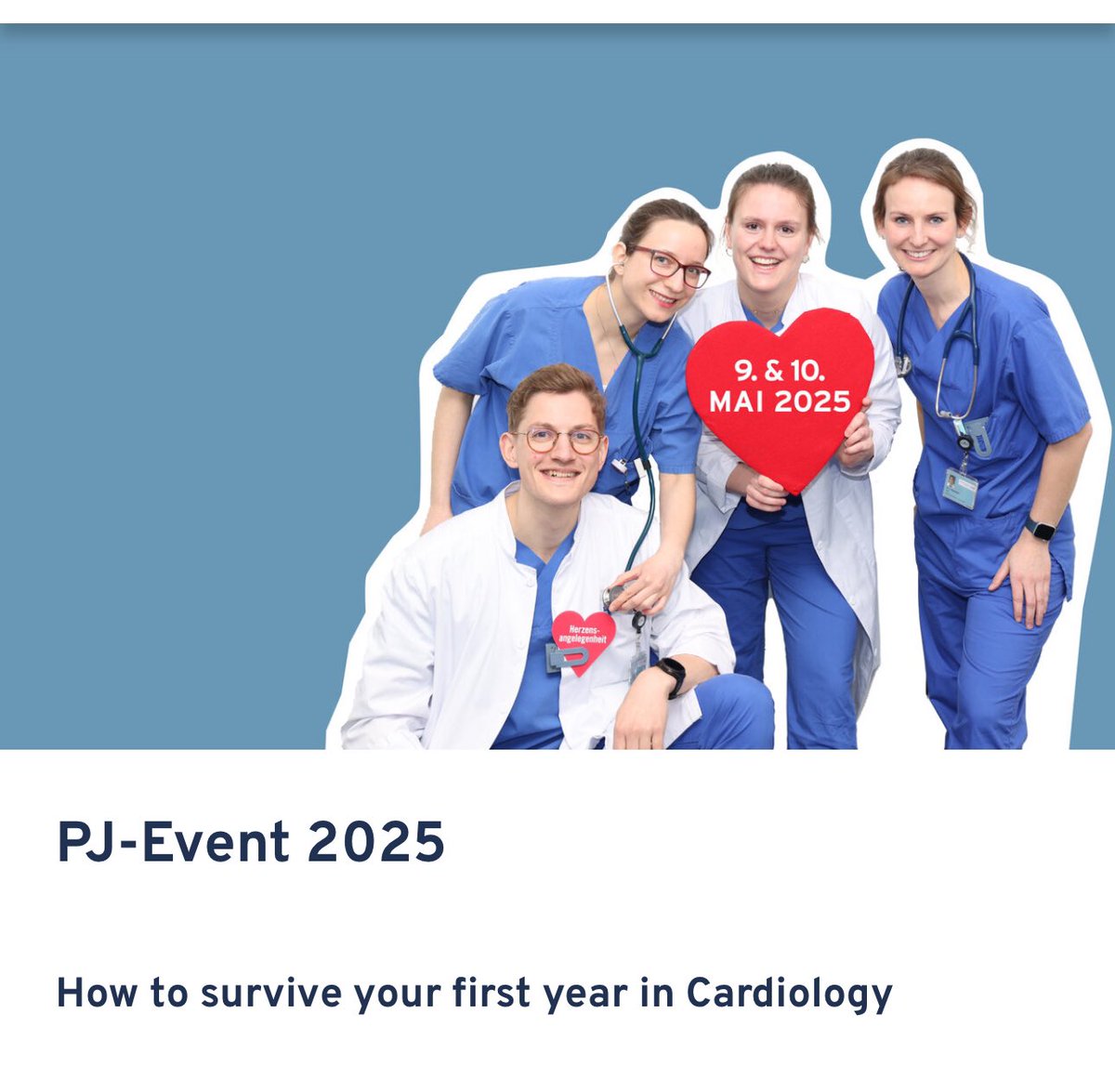Young DGK (@youngdgk) on Twitter photo 🫀PJ-Studierende aufgepasst!
„How to survive your 1️⃣ year in Cardiology❓😱“
🗓 9.–10. Mai
📍 <a href="/yourUMG/">Universitätsmedizin Göttingen (UMG)</a> Göttingen
🎯 Vorträge, Fälle & Hands-on (Echo, EKG & mehr)
👥 Wissenschaftl. Beteiligung @YoungDGK
👉 Anmeldung: herzzentrum@med.uni-goettingen.de
ℹ️: herzzentrum.umg.eu/pj-event 🫀PJ-Studierende aufgepasst!
„How to survive your 1️⃣ year in Cardiology❓😱“
🗓 9.–10. Mai
📍 <a href="/yourUMG/">Universitätsmedizin Göttingen (UMG)</a> Göttingen
🎯 Vorträge, Fälle & Hands-on (Echo, EKG & mehr)
👥 Wissenschaftl. Beteiligung @YoungDGK
👉 Anmeldung: herzzentrum@med.uni-goettingen.de
ℹ️: herzzentrum.umg.eu/pj-event