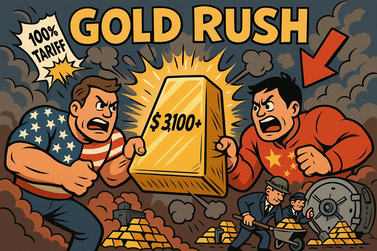 ScalpingWolfR's tweet photo. Gold shines bright at $3,100+ as US-China trade war heats up! 🇺🇸🇨🇳 Tariffs soar past 100%, yuan devalues, and central banks stock up (290t in Q1 2024—highest ever per @goldorg). Will trade tensions push gold higher? 📈 #GoldRush #TradeWar #Investing https://t.co/W01KO2wngc