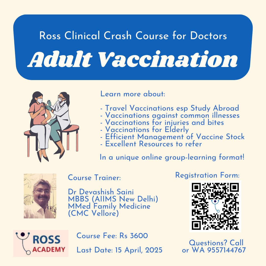 Ross Clinics (@rossclinics) on Twitter photo π©π»ββοΈπ¨π»ββοΈ *Ross Clinical Crash Course for Doctors: Adult Vaccination* π
*Vaccines save lives* and *reduce illness burden*! π€
They can *significantly boost the revenue* of a practice! π
Register here to learn how:
forms.gle/M7ZhKEWnWvufHUβ¦
π
*Last date: 15 Apr* β° π©π»ββοΈπ¨π»ββοΈ *Ross Clinical Crash Course for Doctors: Adult Vaccination* π
*Vaccines save lives* and *reduce illness burden*! π€
They can *significantly boost the revenue* of a practice! π
Register here to learn how:
forms.gle/M7ZhKEWnWvufHUβ¦
π
*Last date: 15 Apr* β°