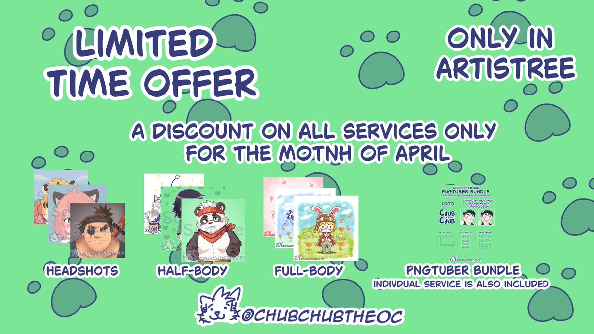 🎉 April Discount on Artistree!

All commissions are on sale:
✔ Headshot / Half-body / Full-body
✔ PNGTuber Bundle + individual options

👉 artistree.io/chubchubtheoc

#OpenCommissions #ArtCommission #PNGTuber #VTuberAssets #Artistree