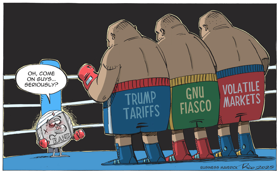 ricoschacherl's tweet image. Cartoon this week for Business Maverick at @dailymaverick 

#TrumpTariffs #Tariffs #Rand #GNU