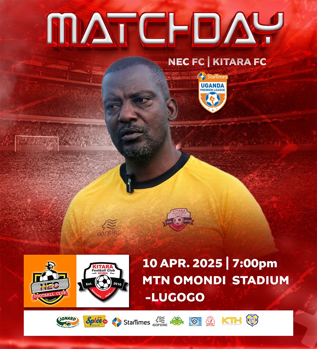 It's match day, <a href="/Nec_Fc/">NEC FC</a>  vs <a href="/KitarafcHoima/">Kitara Football Club (The Royals)</a>, live from Phillip Omondi Stadium at 7PM. We're coming for redemption in the <a href="/UPL/">StarTimes Uganda Premier League</a> against those guys.
#NECKIT
#StarTimesUPL