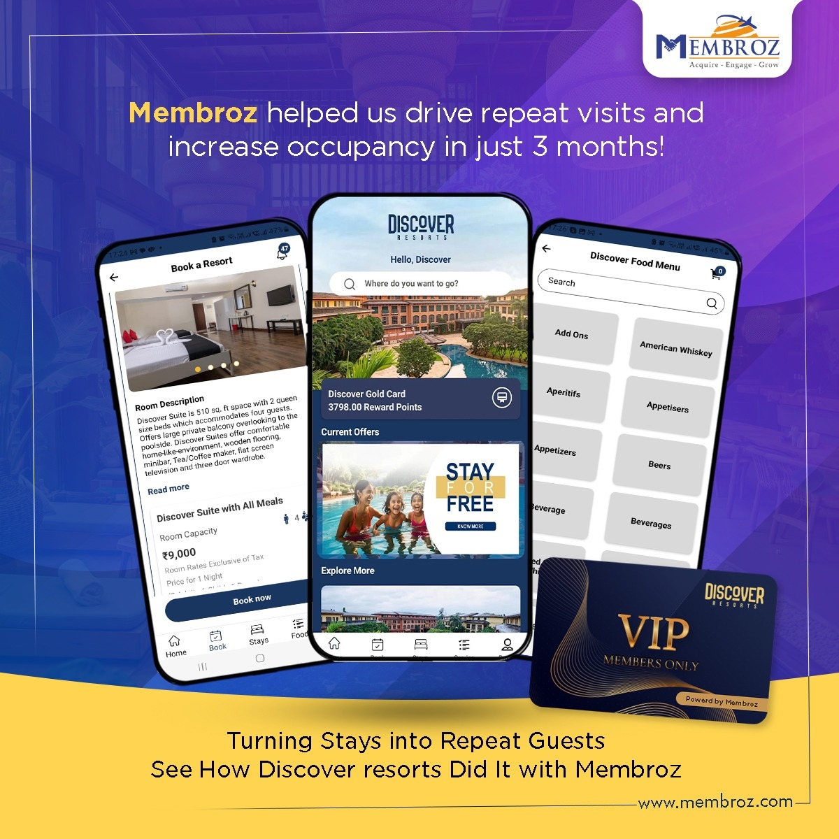 membroz's tweet photo. 🏨 Discover Resorts boosted occupancy &amp; guest loyalty in just 3 months using #Membroz! 

From bookings to reward points, they did it all 👏📖 

Read the case study:🔗 https://t.co/aP6ObRyzXC

#Membroz #membershipmanagementsoftware #DiscoverResorts #loyaltyprogram #ClientSuccess https://t.co/vYvjwTjofC