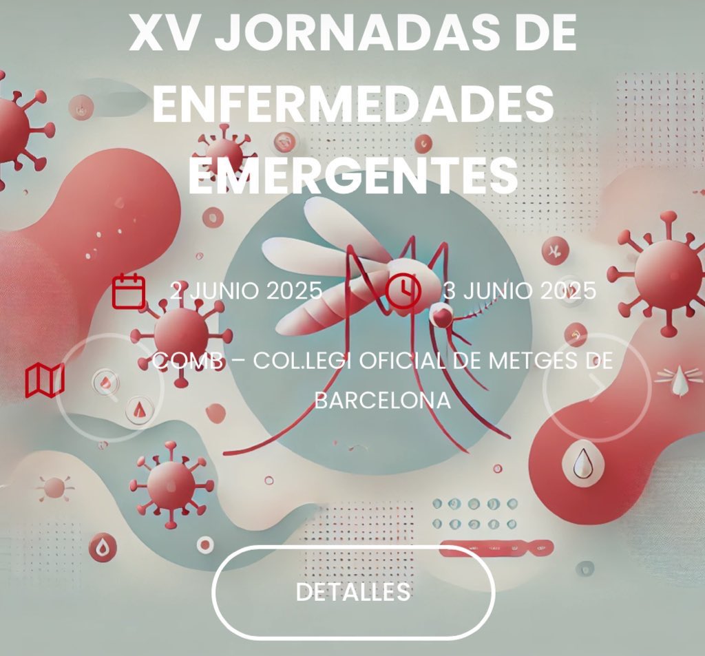 XV Jornadas de Enf. Emergentes
acreditadas por SNS

👉2-3 junio Auditorio <a href="/COMBarcelona/">Col·legi Metges BCN</a> 
Formato híbrido 
Programa definitivo e inscripciones:
uitb.cat/event/xv-jorna…

@salutpublicabcn <a href="/ServeisClinics/">Serveis Clínics</a> <a href="/lokimica/">LOKIMICA</a> <a href="/Vircell/">Vircell</a> <a href="/sanofi/">Sanofi</a> <a href="/AbbottNews/">Abbott</a> <a href="/TB_UITB/">UITB</a> 

#EnfEmerg