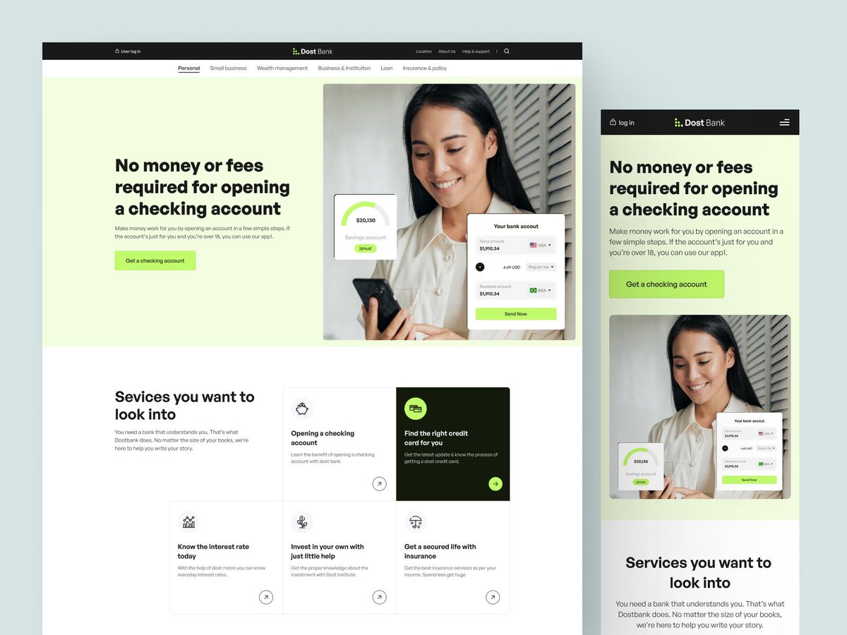 Maqawagency's tweet image. Presenting the Home Page Design for 𝐃𝐨𝐬𝐭 𝐁𝐚𝐧𝐤, a personal banking experience, where users can access all essential banking features directly from the homepage.

Full view: dribbble.com/shots/25881449…

.
.
.
#bankingui #financeui #digitalbanking #bankingwebsite #ui #uxtrends