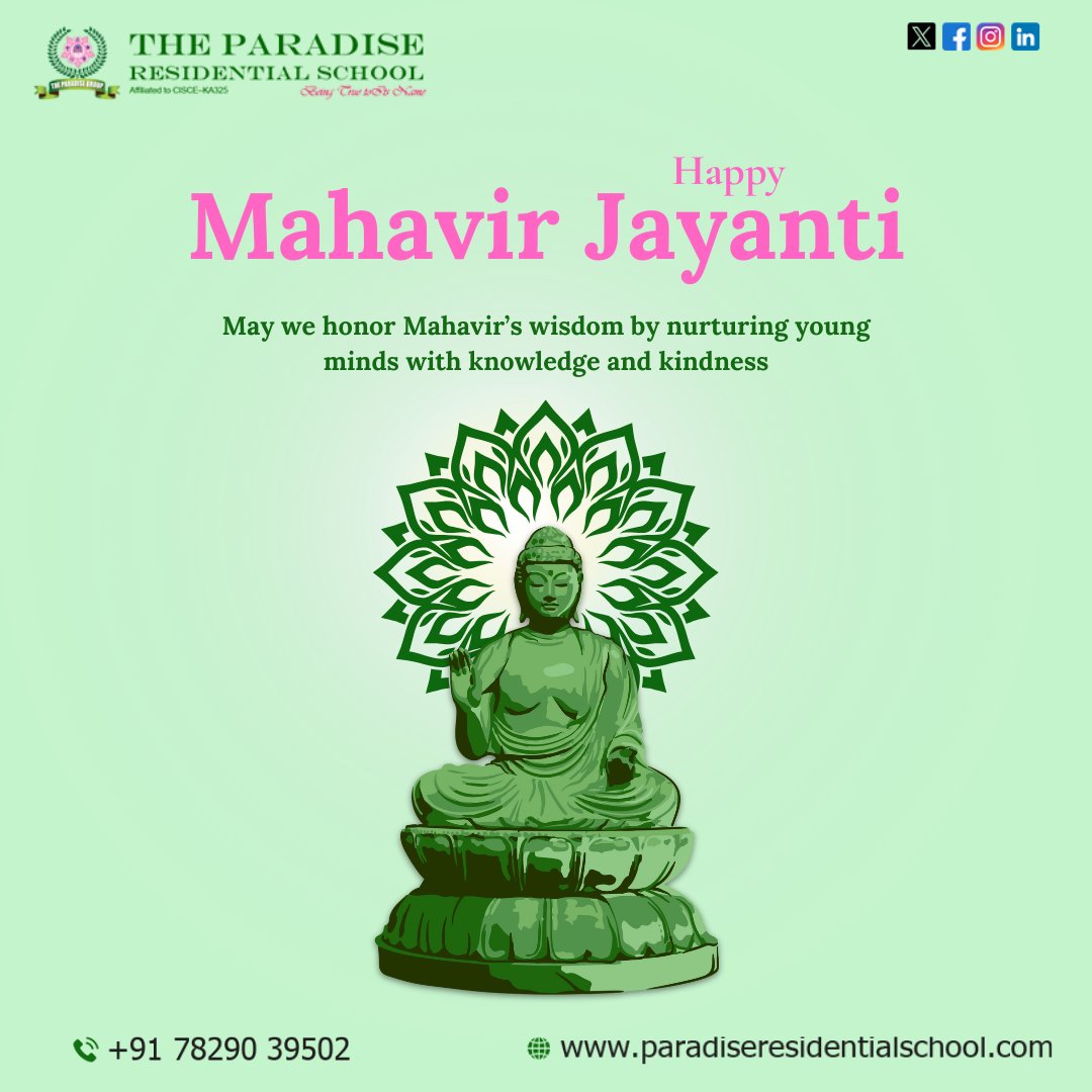 paradise052009's tweet image. Happy Mahavir Jayanti 🌼
lets celebrate the timeless values of Lord Mahavir by nurturing minds with wisdom, compassion, and purpose.
#theparadiseresidentialschool #mahavirjayanti #valuesbasededucation #wisdomandkindness #studentgrowth #educationmatters #celebratingculture