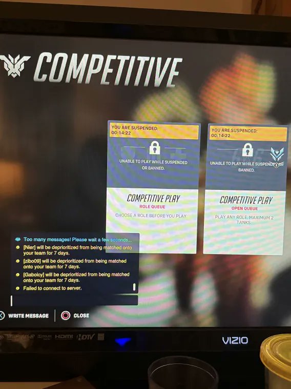 Yo <a href="/Blizzard_Ent/">Blizzard Entertainment</a> <a href="/PlayOverwatch/">Overwatch</a> you wanna maybe stop suspending me when it says "Failed to connect to server" right tf there?