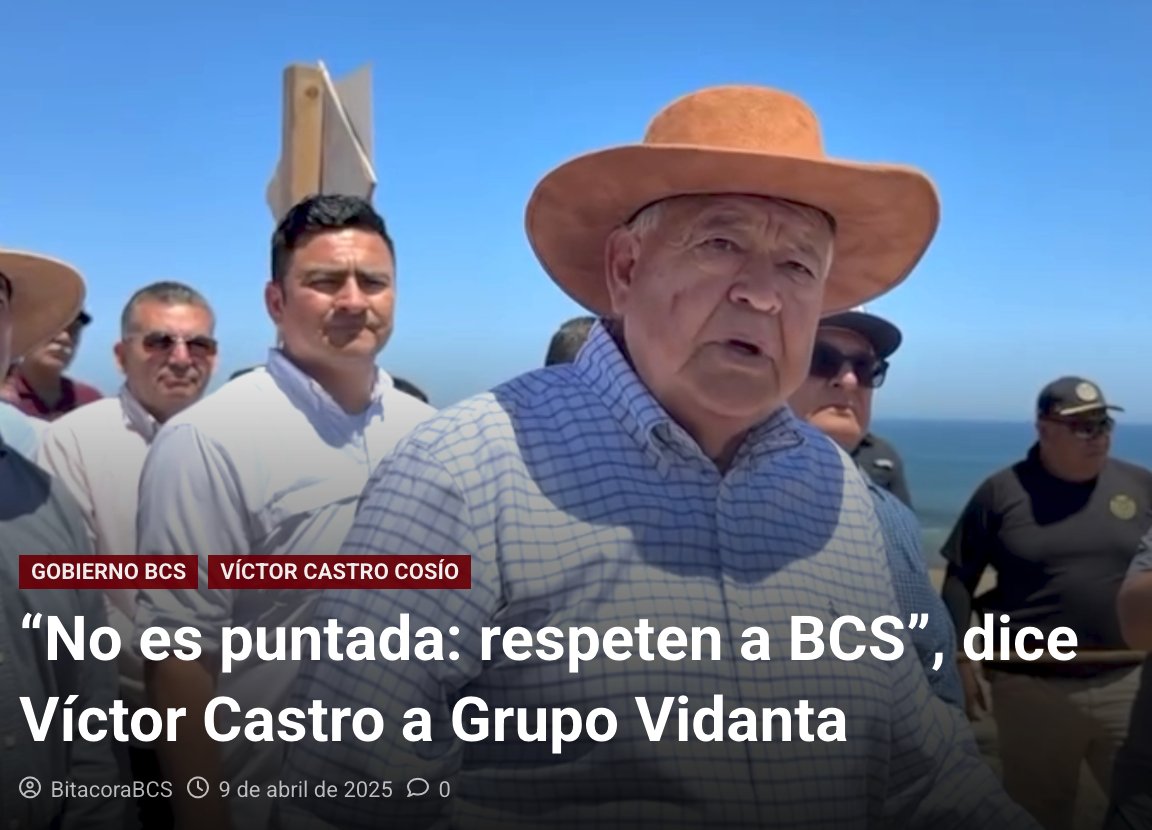 El gobernador <a href="/VictorCastroCos/">Víctor Castro</a> envió enfático mensaje a <a href="/grupovidanta/">Grupo Vidanta</a>: "No es puntada, respeten a #BCS, sus caminos, sus accesos a la playa y vamos a vivir en paz. No nos estén obligando a venir cada vez que nos tapen el camino”. "Ya estuvo bueno".
bitacorabcs.mx/archivos/37316