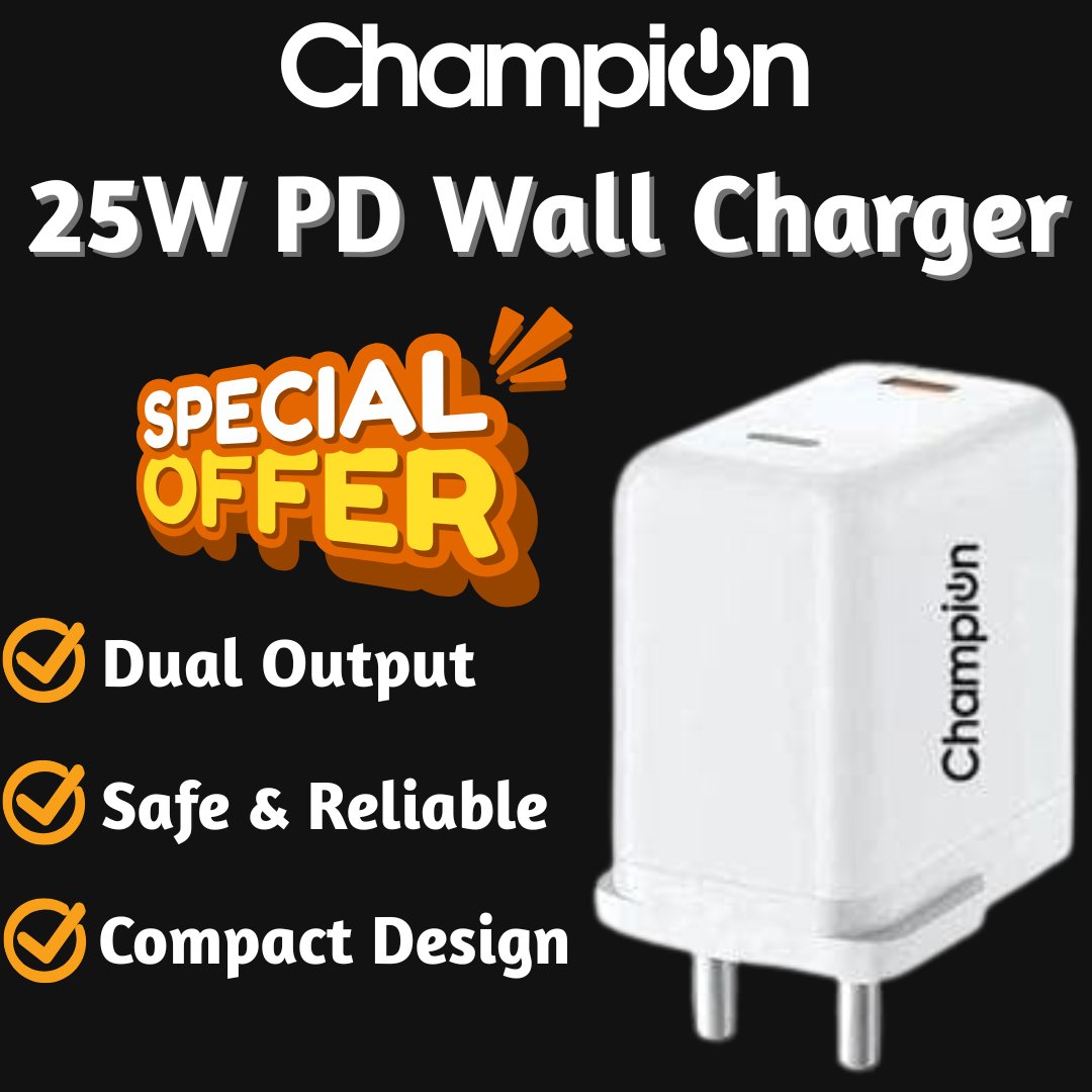 ChampionComps's tweet photo. Champion 25W PD Wall Charger/Adapter with Dual Output
#ChampionCharger
#Champion25W
#PDCharger
#WallAdapter
#USBTypeCCharger
#DualPortCharger
#25WFastCharger #PowerDelivery
#FastCharging
#ChargeInMinutes
#DualOutput
#TypeCCharger
#SmartCharging
#QuickCharge https://t.co/JGIC5bqLeQ