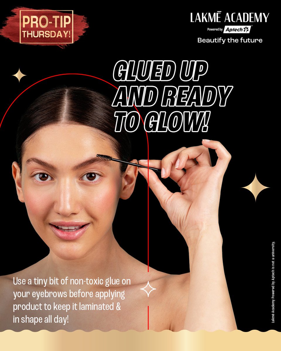 LakmeAcademy's tweet image. Ever used a glue stick as brow primer? Pros do. A light layer tames brows, locks them in place &amp;amp; gives that lifted, laminated look.
Learn backstage hacks at Lakmē Academy. Talk to an expert today.

#LakmeAcademy #MakeupTips #MUAIndia