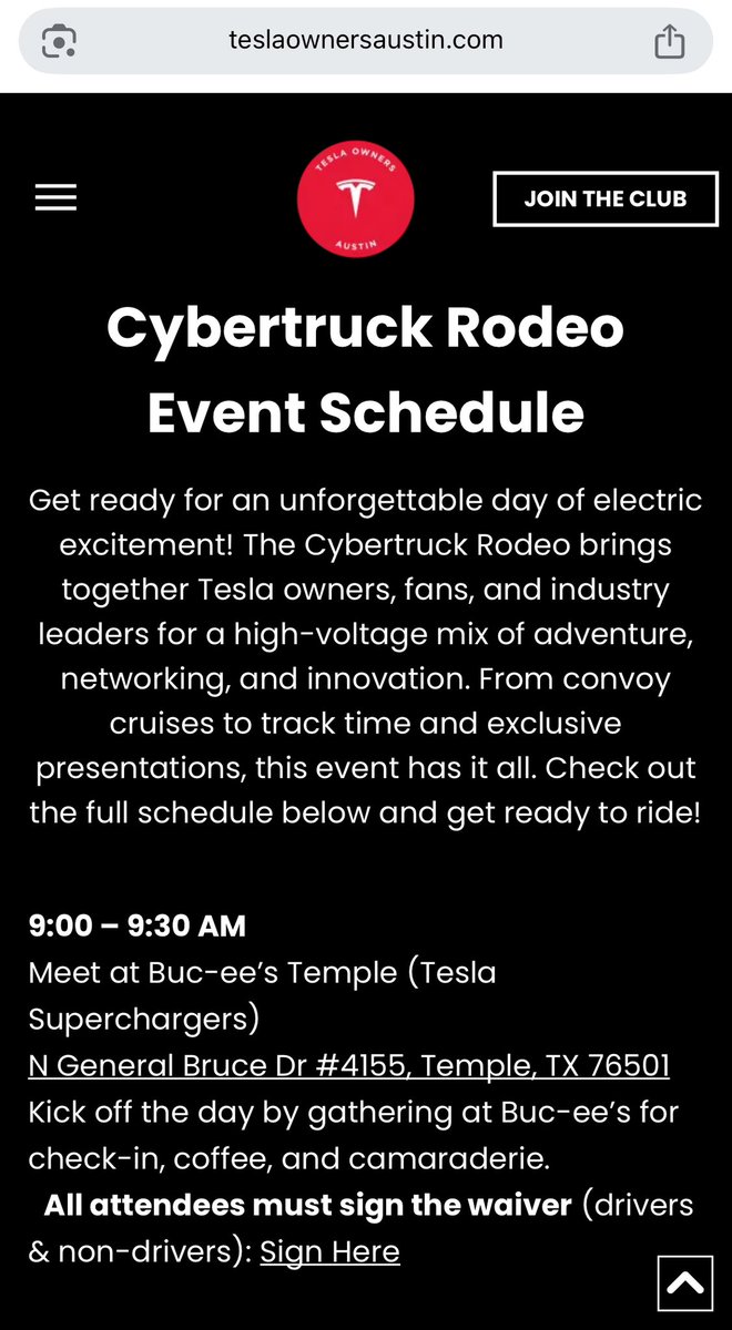 AustinTeslaClub's tweet photo. Cybertruck Rodeo Part Deux Event Schedule is LIVE!
The full event schedule is now available on our website — don’t miss a moment of the action.
Check it out and RSVP if you haven’t already: https://t.co/H7HRw9eNsj
#Cybertruck #TeslaAustin #CybertruckRodeo #TeslaOwnersClub #Tesla