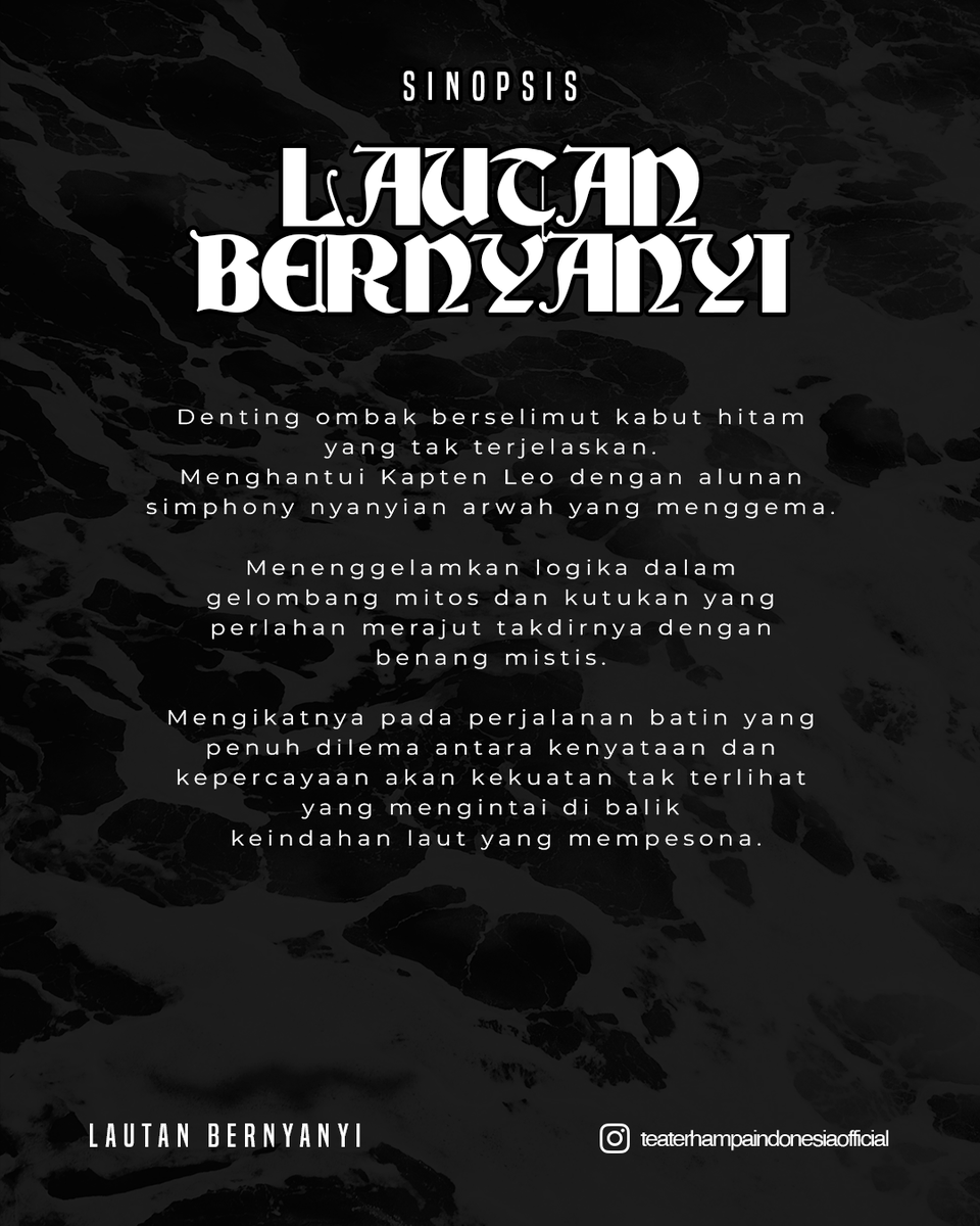 INI DIA GUYS... SINOPSIS “LAUTAN BERNYANYI”! 🌊
Kalian udah baca? 
Wah, baru sinopsisnya aja udah bikin merinding dan penasaran, kan? Jadi tunggu apa lagi? 
Langsung amankan tiketmu dan jadi saksi dari pertunjukan di bulan ini!
bit.ly/PEMESANANTIKET…