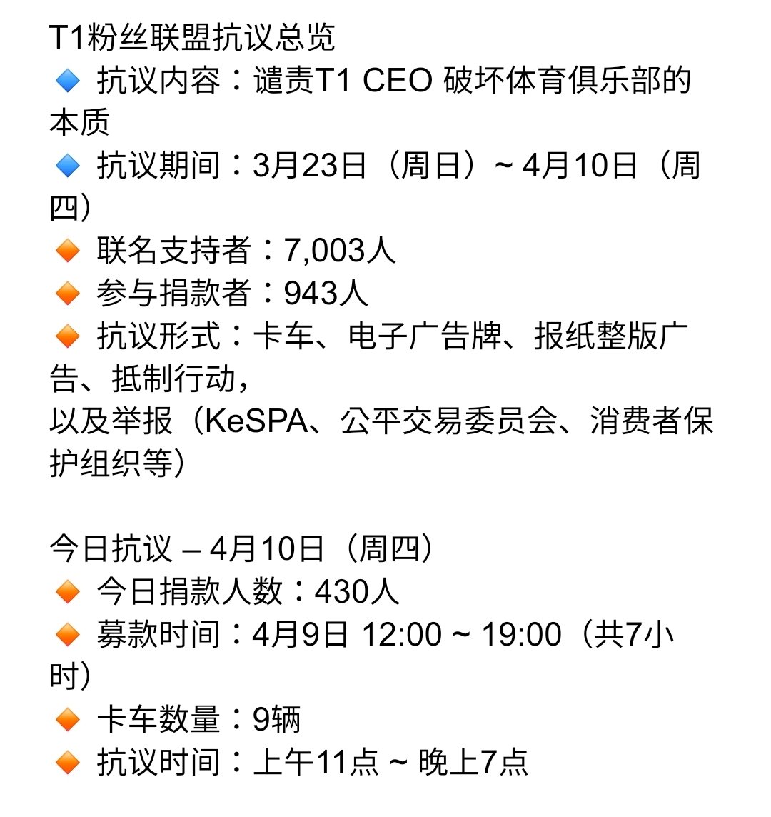 t1 팬 일동 공동 성명문 진행상황 tweet media