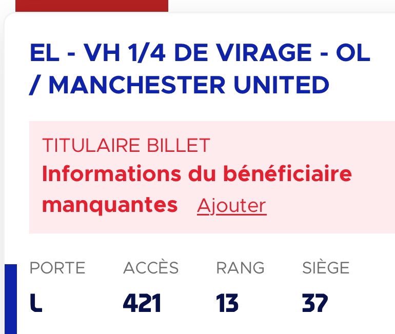 JulesBrt38's tweet photo. Bonjour à tous. Je vends une place en 1/4 de virage supérieur pour le match OL-Manchester United demain soir. Si vous voulez des infos en + j’ai mes dm qui sont ouverts. Merci à tous et allez l’OL !
#ol #OLMANU #Lyon @OLTradeBed https://t.co/VmsDigdNJR