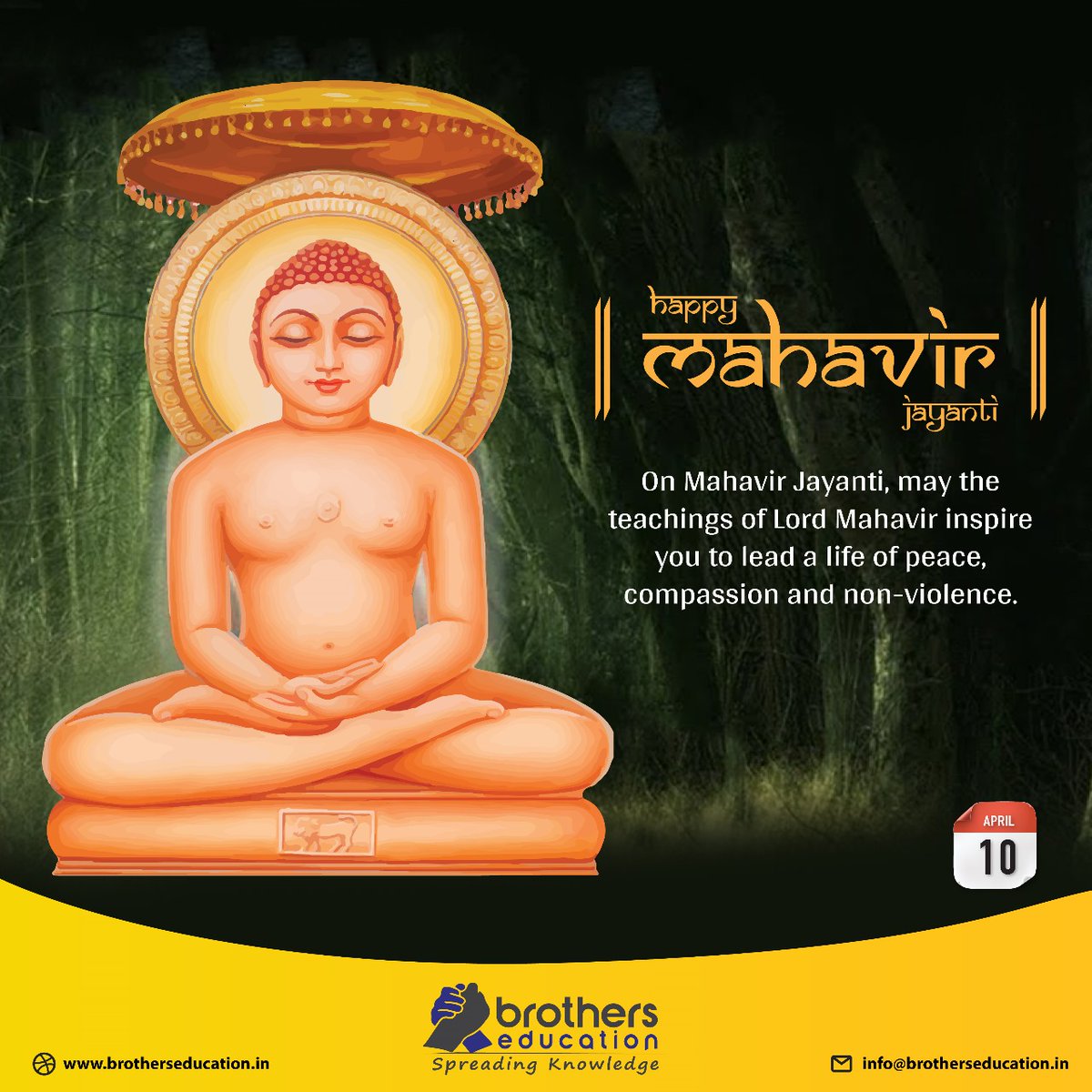 brotherssedu's tweet photo. 𝐇𝐚𝐩𝐩𝐲 𝐌𝐚𝐡𝐚𝐯𝐢𝐫 𝐉𝐚𝐲𝐚𝐧𝐭𝐢! 🙏🕊
On this sacred day, may the teachings of Lord Mahavir inspire us all to walk the path of 𝐩𝐞𝐚𝐜𝐞, 𝐜𝐨𝐦𝐩𝐚𝐬𝐬𝐢𝐨𝐧, and 𝐧𝐨𝐧-𝐯𝐢𝐨𝐥𝐞𝐧𝐜𝐞. 🌸✨
#MahavirJayanti #Peace #NonViolence #SpiritualWisdom #Jainism #LordMahavir https://t.co/byHCMx85Zh
