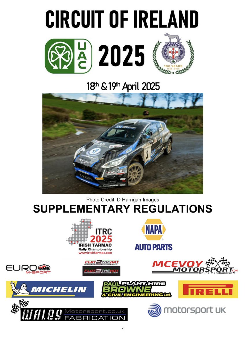 Here is the NAPA Auto Parts UK &amp; Ireland Irish Tarmac Rally Championship Circuit of Ireland Entrylist. ⬇️👀 
🗓️ 18-19th April 
📍 Dungannon