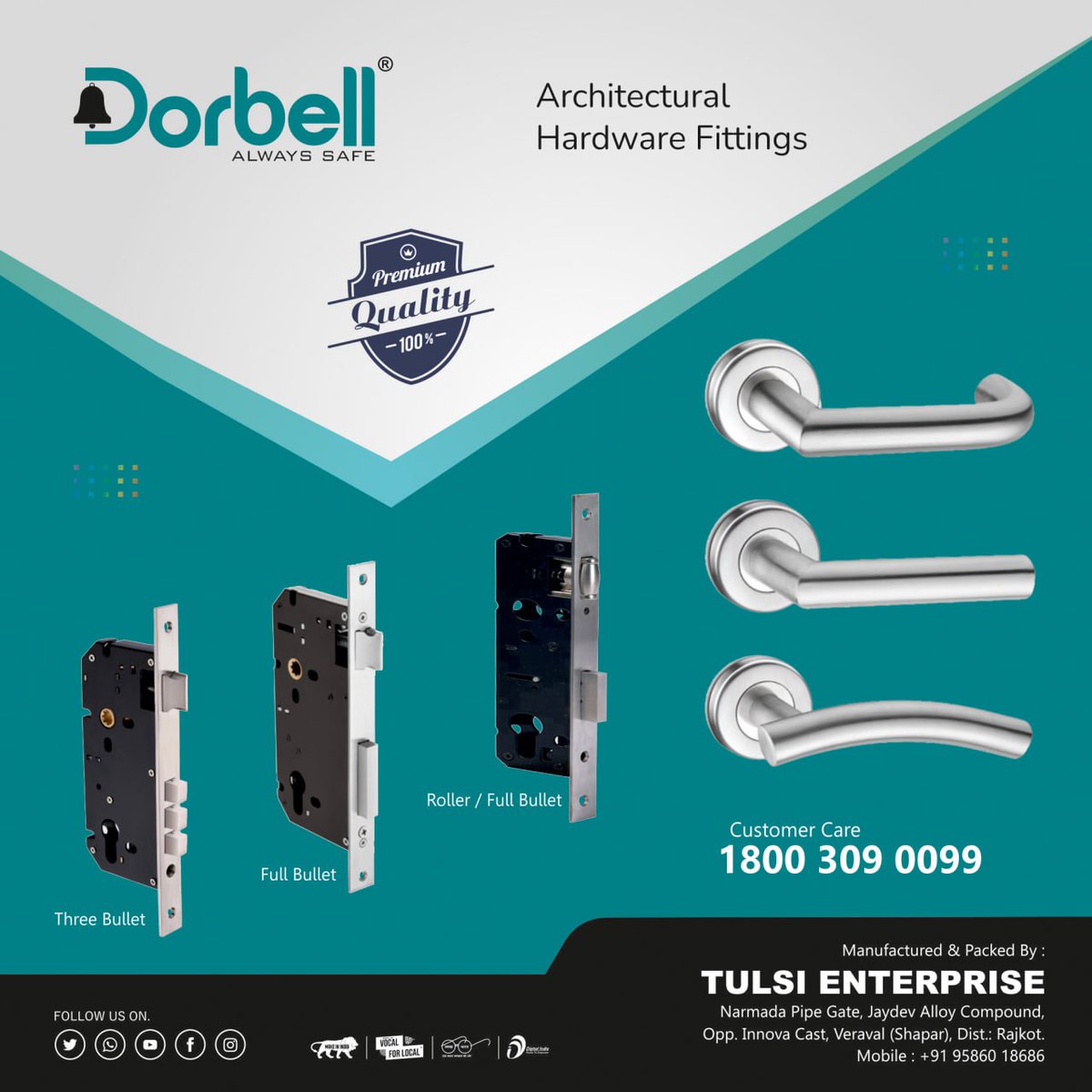 ibais_hardware's tweet photo. TULSI ENTERPRISE (RAJKOT)

For enquiry via WhatsApp click: 
https://t.co/Hwe85oFtik

Contact: 
Mr. Vivek Patel - +919586018686
Toll Free Number : 1800 309 0099
#mortisehandle #doorlockbody #handlehardware #knobhardware #maindoorhandle #doorhardware #handle
.
@ibais_hardware https://t.co/EN5RxihMaj