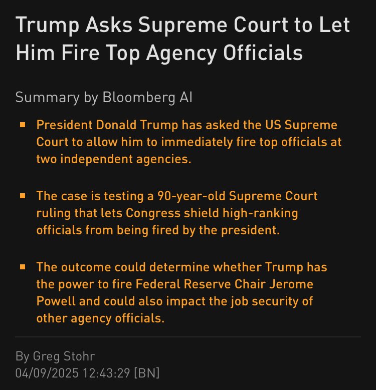 FinanceLancelot's tweet photo. BREAKING: President Trump requests the Supreme Court allow him to fire Jerome Powell from the Federal Reserve https://t.co/cG1L0fcIvJ