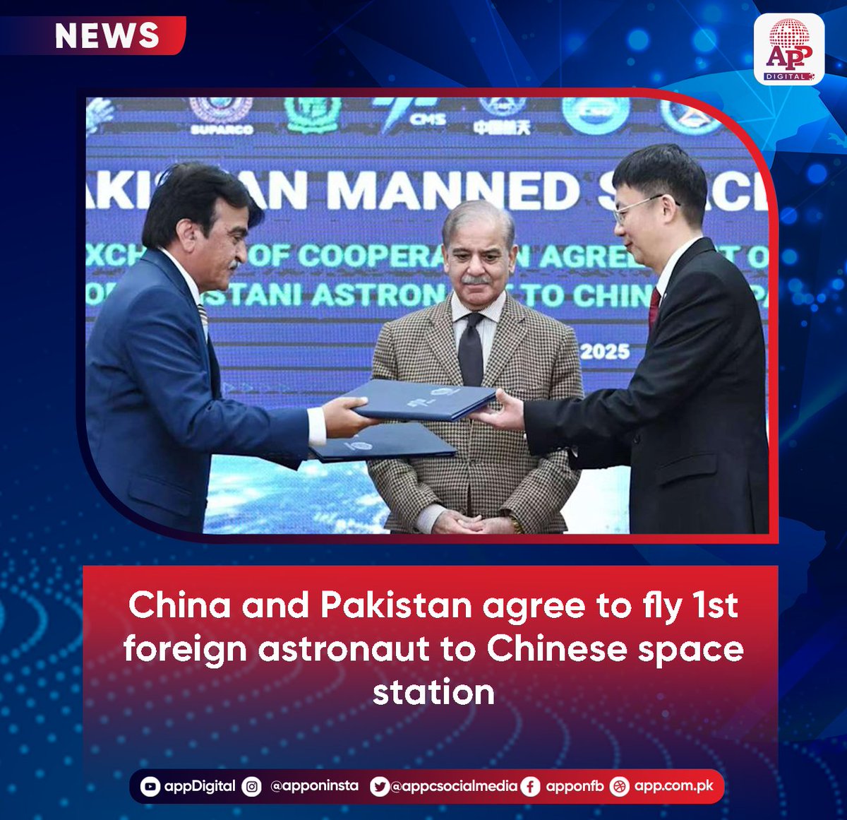 appcsocialmedia's tweet image. For the first time, the Chinese space program will train a Pakistani astronaut, who will also be the first foreign astronaut to visit China&apos;s space station.
Source: Space.com
#China #Pakistan #Chinesespaceprogram