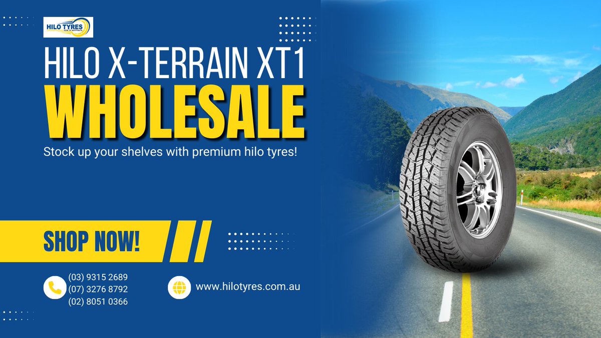 HiloTyres's tweet photo. #Wholesaling Now: #HiloXTerrainXT1 – High Demand, Higher Margins.
#Retailers across #Australia, it’s time to stock a #tyre that delivers real value.
Bulk orders available – DM us for #wholesale pricing.
(07) 3276 8792 | (03) 9315 2689 | (02) 8051 0366
https://t.co/G8hVGU86T9 https://t.co/BXuSRq2Sse