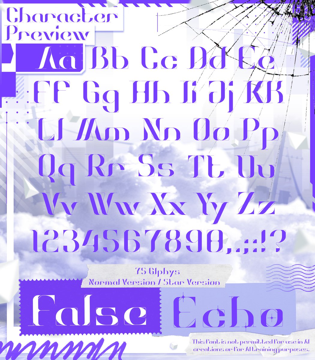 【#フォントの日 特別企画】
【✦ False Echo ✦】
1000RTで無料化 Free DL if 1000RT

nai様(<a href="/repeat_bakemono/">nai 🐺🤍</a>)に着想を得た、機械的冷酷さと人間的表現を調和したフォント。

▼FONT DL amaridesign.booth.pm/items/6788648

#みてみてないちゃん #Vtofont #Vtuber
#font #freefont #フォント #フリーフォント