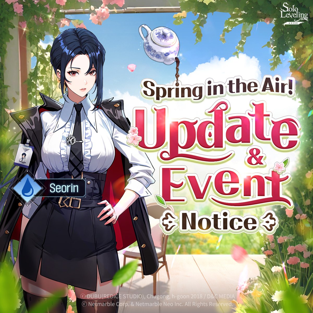 Sololv_ARISE_GL's tweet photo. Spring in the Air! April Update & Ongoing Events🌸

The woman from the lobby who rides a bike and crashes enemies with fancy attacks.🏍️
New water attribute new Hunter ❄ #Seorin ❄ debut!

Experience her true power in the [All-Out Guild War], where everyone unites to challenge the Guild Boss!

Events with various rewards!
Make sure to participate in the events and claim special rewards!❣️

Check out update & event details.
👉https://t.co/oalapS24xZ

#sololevelingARISE #sololeveling
#Seorin
#sololevelinggame #netmarble #onlyilevelup
