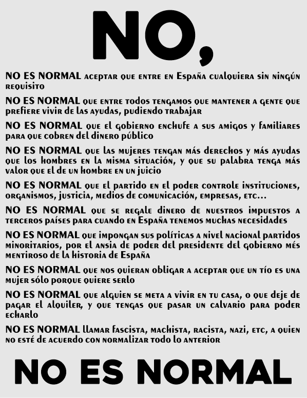 Cierraelpico's tweet photo. ¡Que no, coño, que no es normal, por mucho que quieran que así lo veamos!

¡NO-ES-NOR-MAL!

Y si tú crees que es normal, tú tampoco eres normal.

¡Chimpún! https://t.co/beo6w6tl6t