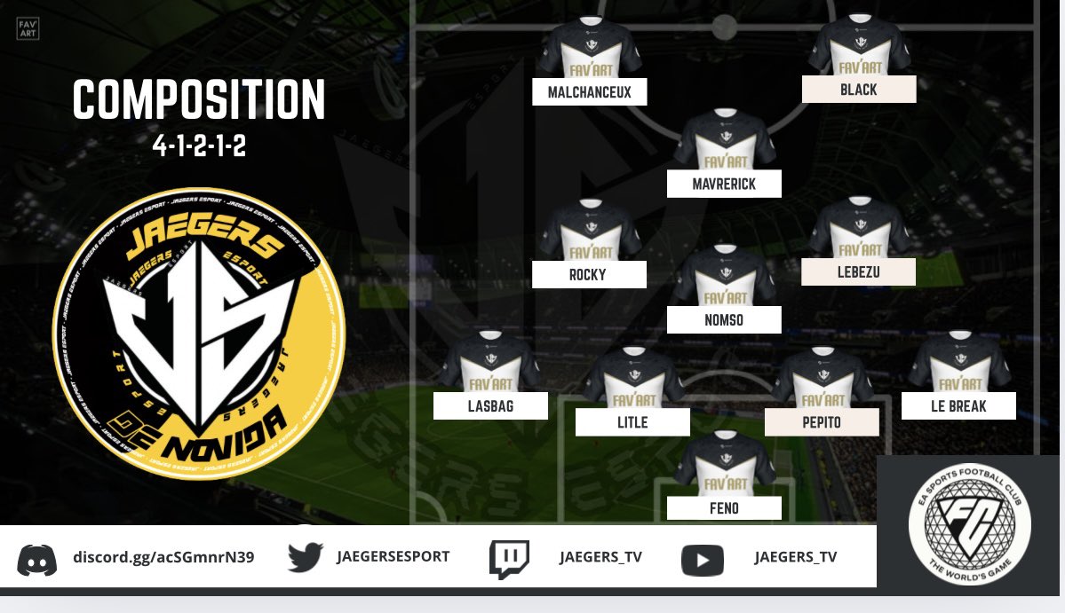 Jaegers De Novida (@jaegersdenovida) on Twitter photo Notre Composition d'équipe pour ce soir.
Nous seront en live à partir de 20h50 😉
<a href="/JaegersEsport/">Jaegers Esport</a> <a href="/easportsfcfr/">EA SPORTS FC France</a> Notre Composition d'équipe pour ce soir.
Nous seront en live à partir de 20h50 😉
<a href="/JaegersEsport/">Jaegers Esport</a> <a href="/easportsfcfr/">EA SPORTS FC France</a>