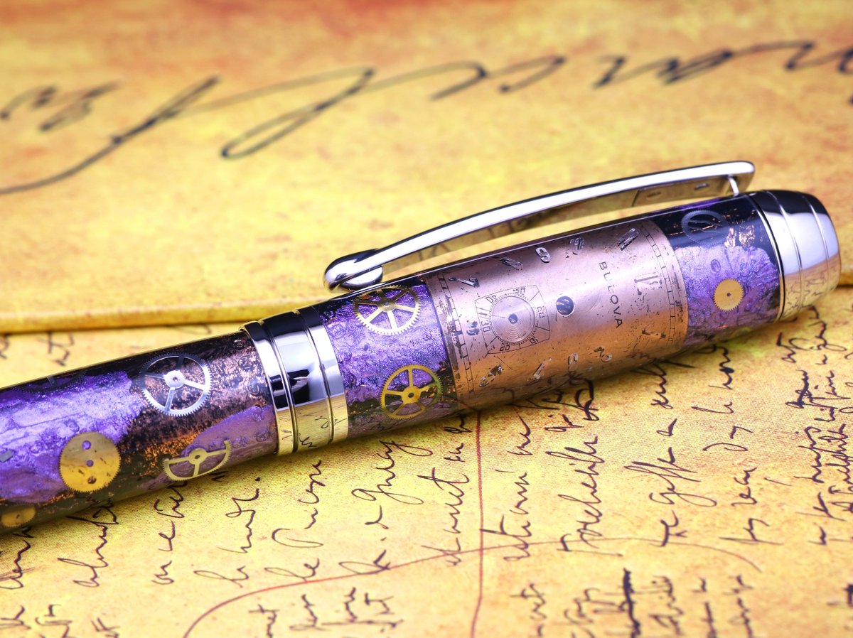 Bens_Bespoke's tweet photo. Handmade Steampunk Bulova Fountain Pen.

Bulova Watch parts on a purple and brown background set into an acrylic body.

Bock 23K Gold plated Size 5 Nib - hand aligned for perfect smoothness and writing performance. 

https://t.co/kiKpcWmdZw

#steampunk #fountainpen #bock https://t.co/yxYY4i5rb0