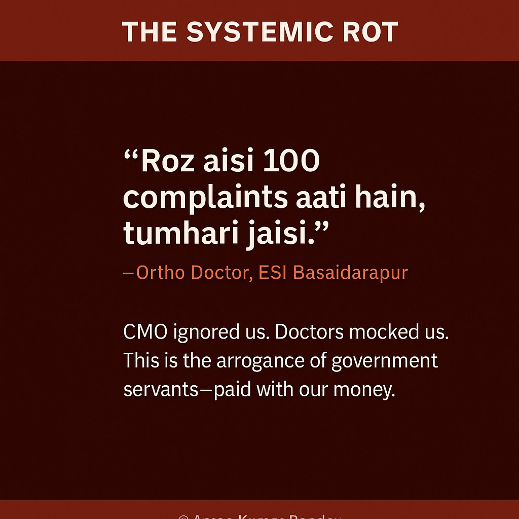 LakshyaSha_1750's tweet image. In pain. Limping. Begging for care.
April 3, 9:50 PM — ESI Hospital Basaidarapur.
What I got: filth, lies &amp;amp; humiliation.
Cockroaches on cots. Dogs beside patients.
Staff missing. Machines “not working.”
This isn’t healthcare. This is hell.
#SystemFailedUs #ESIBasaidarapurScam