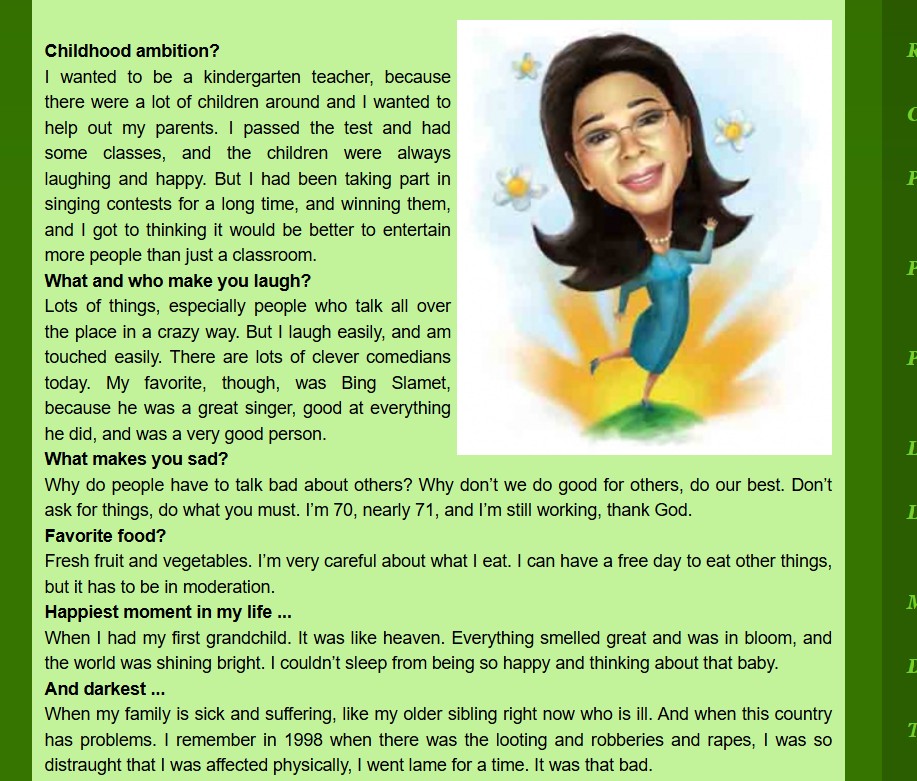 BruceEmond's tweet photo. Bulan lalu saya posting profil Titiek Puspa yang saya menulis pada bulan Juli tahun 2008. 
Bu Titiek pantas disebut Legenda: pintar, ramah, selera humor bagus (sempat bercanda tentang saya menggunakan bahasa Indonesia), tak angkuh. Sudah kebal terhadap gosip katanya.
Bulan lalu bagian akhir dari tulisan saya enggan posting, soal "how do you want to die?" 
Jawaban Ibu saat itu sederhana: "Pasrah." katanya. "Saya serahkan pada Tuhan saja."
Tak akan lupa jasa dan karya Bu Titiek (lagu "Apanya Dong" salah satu lagu favorit saya dari Indonesia).  
RIP Bu