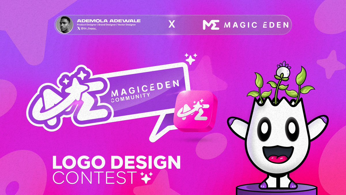 Sir_Gappy_'s tweet photo. GM! GM! My Entry for @MagicEdenComm Content Bounties. Designed with @figma . Kindly like and share. 

#MELogoBounty #SuperteamEarn https://t.co/FGbVFyOi2u