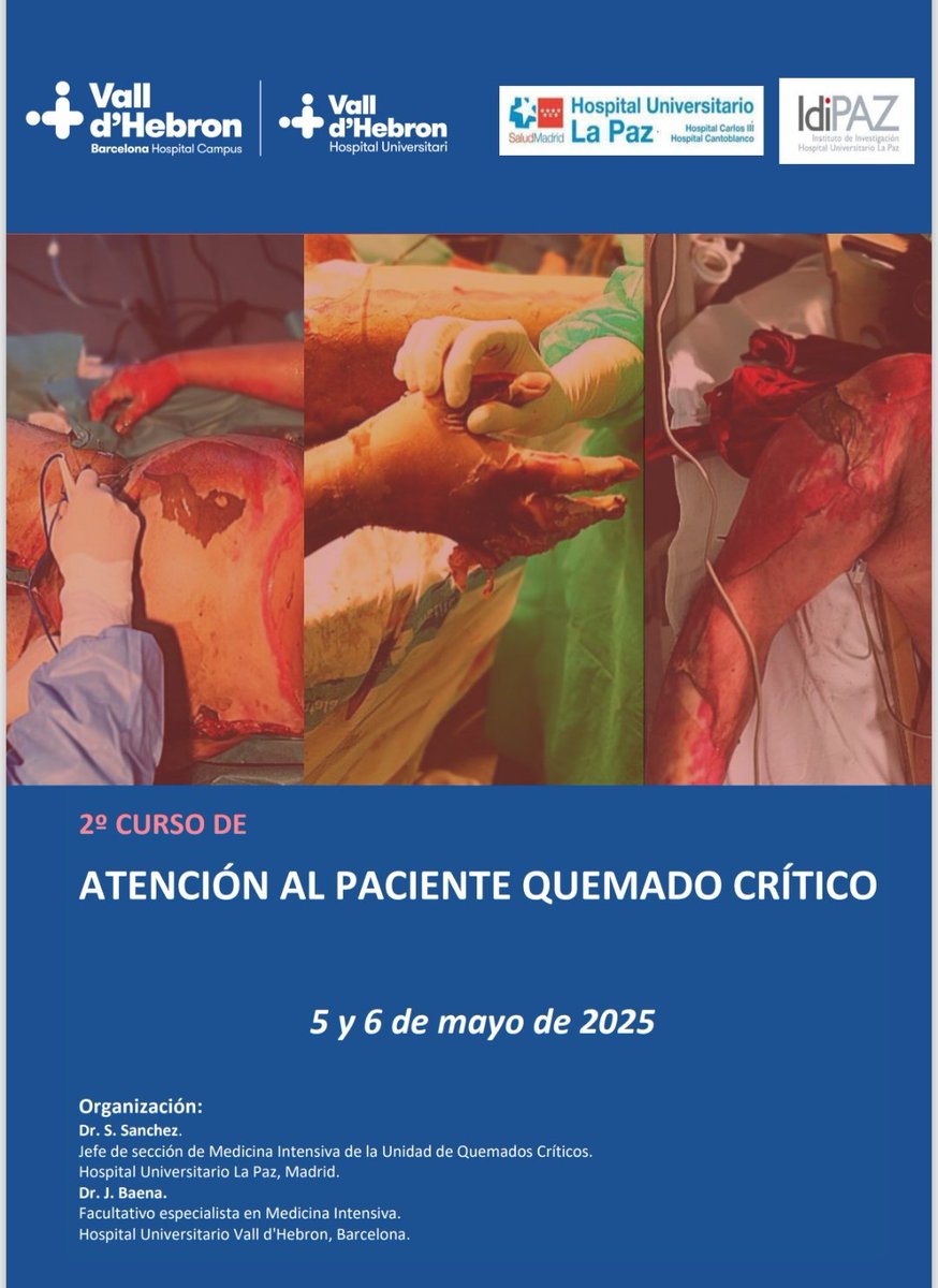 Curso atención críticos quemados!!! Venga que aún nos quedan plazas y nos gustaría tener el mayor número de participantes posibles.
Mantenemos precio reducido gracias a patrocinadores hasta 28/4/25. Socios <a href="/semicyuc/">SEMICYUC</a> con 15% descuento