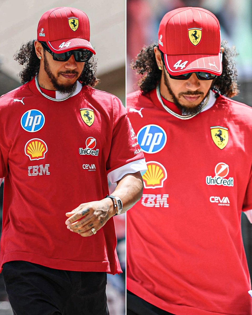 ESPNF1's tweet image. Lewis Hamilton arriving to Bahrain with a new look 😮‍💨