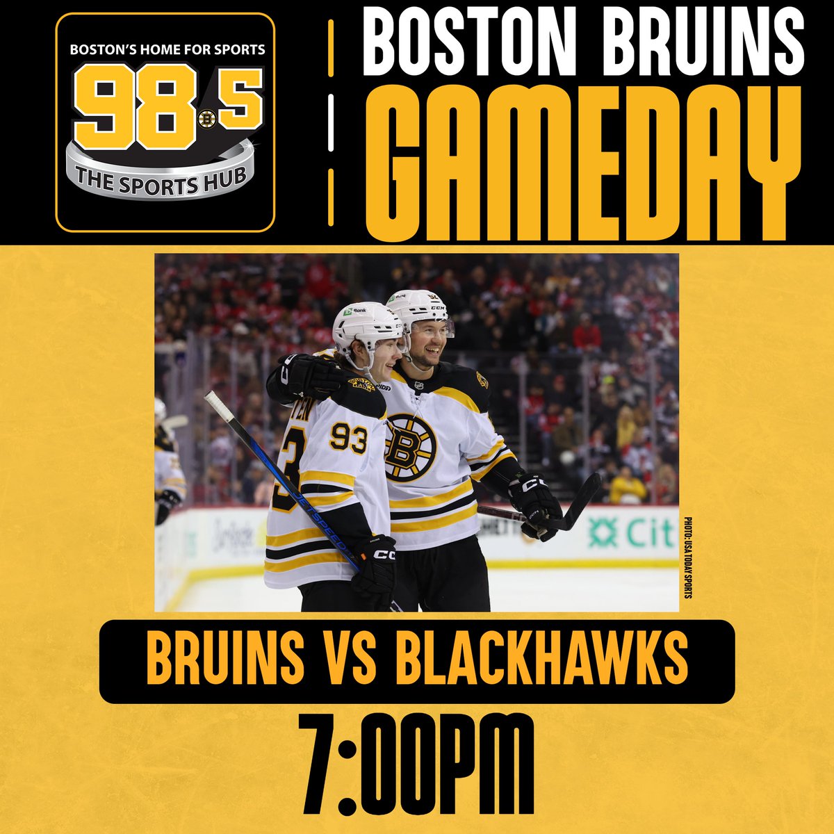 🏒 TONIGHT: The <a href="/NHLBruins/">Boston Bruins</a> take on the #Blackhawks live from <a href="/tdgarden/">TD Garden</a>. #NHL #NHLBruins