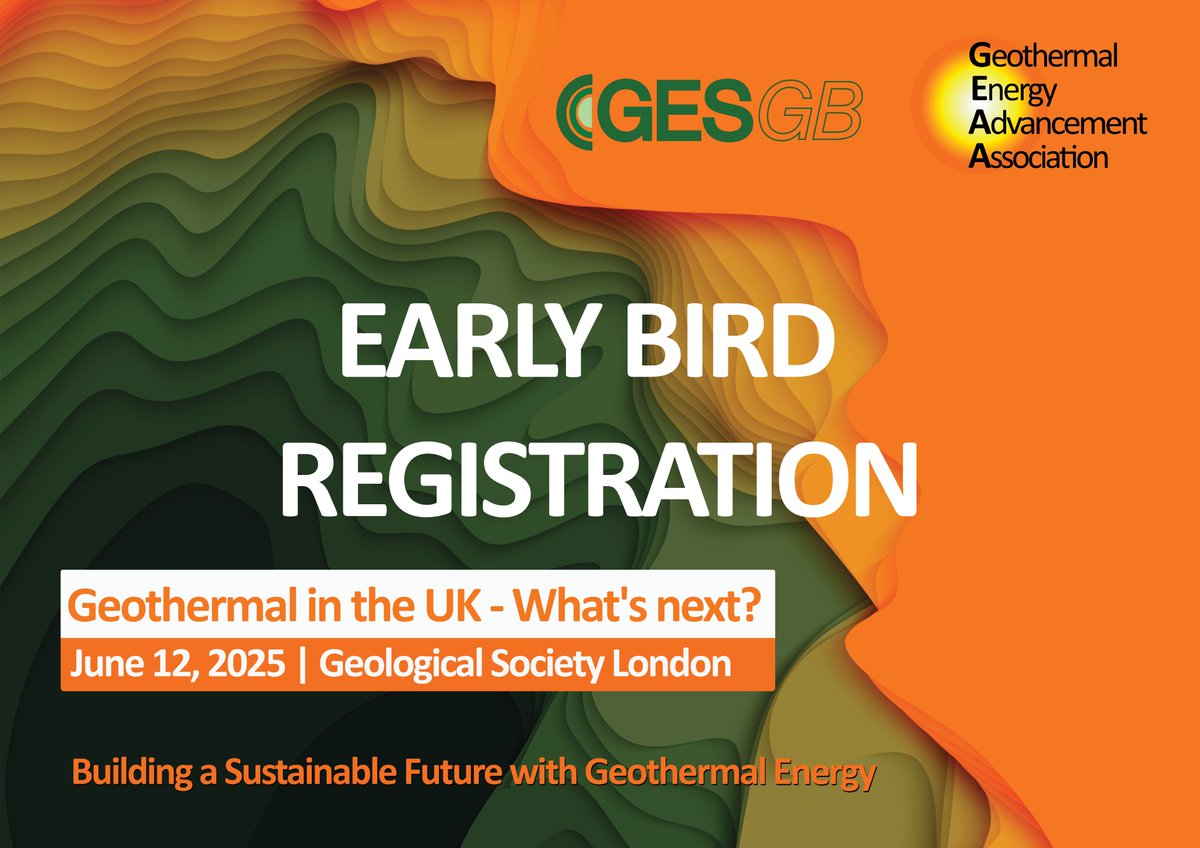 advancegeotherm's tweet photo. Geothermal Conference 2025 Register by midnight on 14 April 2025 to save up to 25%! https://t.co/B3883SWS9x…This full-day conference will bring both European and UK perspectives on geothermal. #GESGB #GEAA #GeothermalConference2025 #GeothermalEnergy #AdvancingGeothermal https://t.co/I35QDpKE1Y