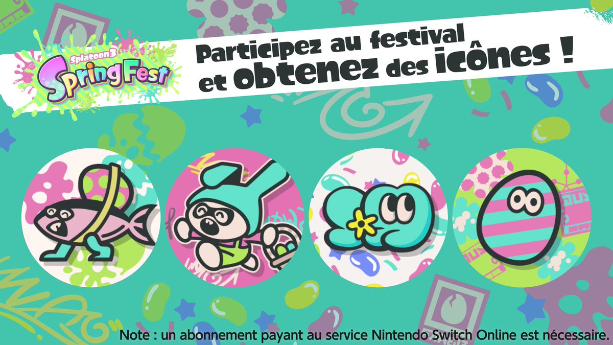 Splatoon_FRA's tweet image. Les abonnés Nintendo Switch Online qui participeront au SpringFest de ce week-end pourront recevoir 100 points platine et des éléments d&apos;icône spéciaux !

Pour en savoir plus, consultez l&apos;app Nintendo Switch Online du menu HOME de votre console.
