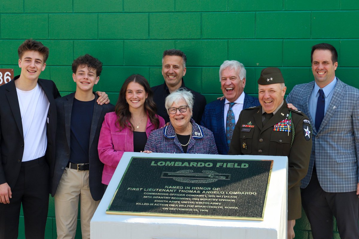 2INFDIV's tweet image. U.S. Army and Republic of Korea soldiers, along with family members, gathered to rededicate Lombardo Field in honor of 1st Lt. Thomas Lombardo, a Korean War hero remembered for his courage and sacrifice.