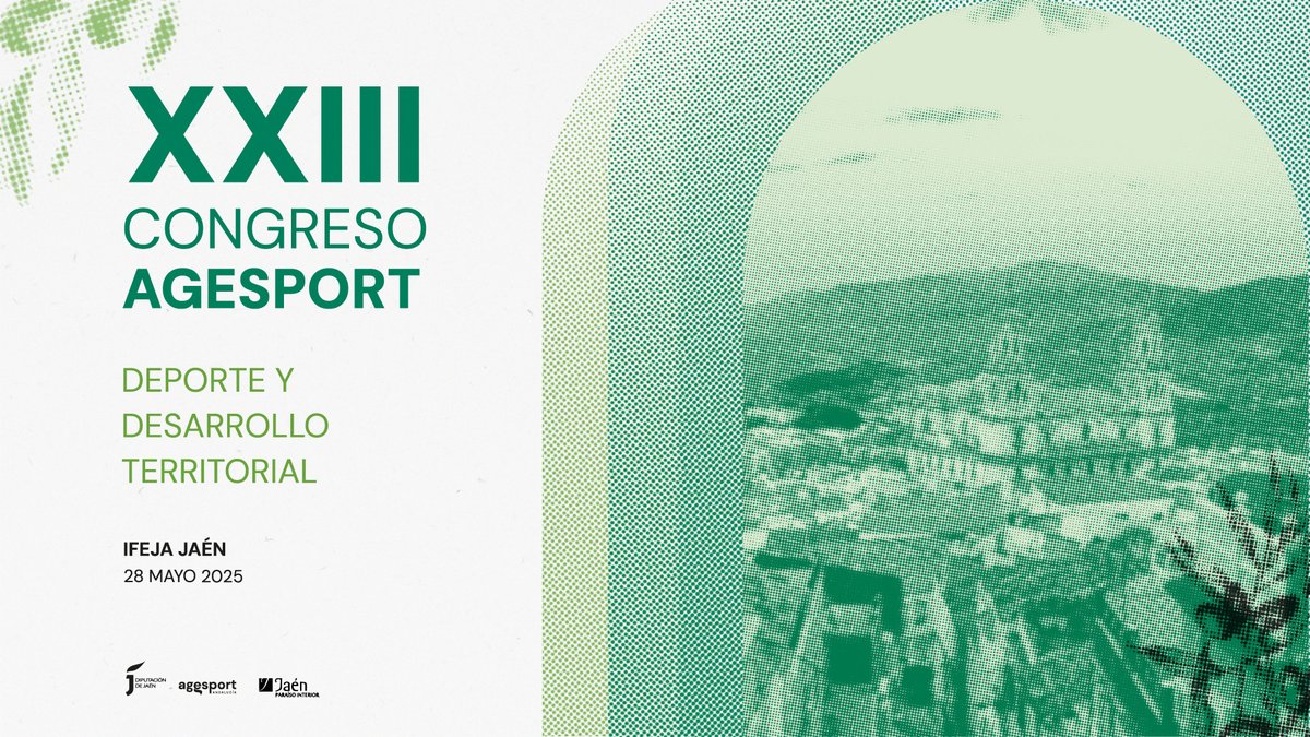 📣 ¡Vuelve el #CongresoAgesport! 
📍 Jaén | 🗓 28 de mayo  
“Deporte y Desarrollo Territorial” será el eje central de esta XXIII edición. 
🔜 Inscripciones Próximamente.  
👉 agesport.org/congreso-2025 
#Agesport2025 #DeporteAndaluz #GestiónDeportiva #Jaén