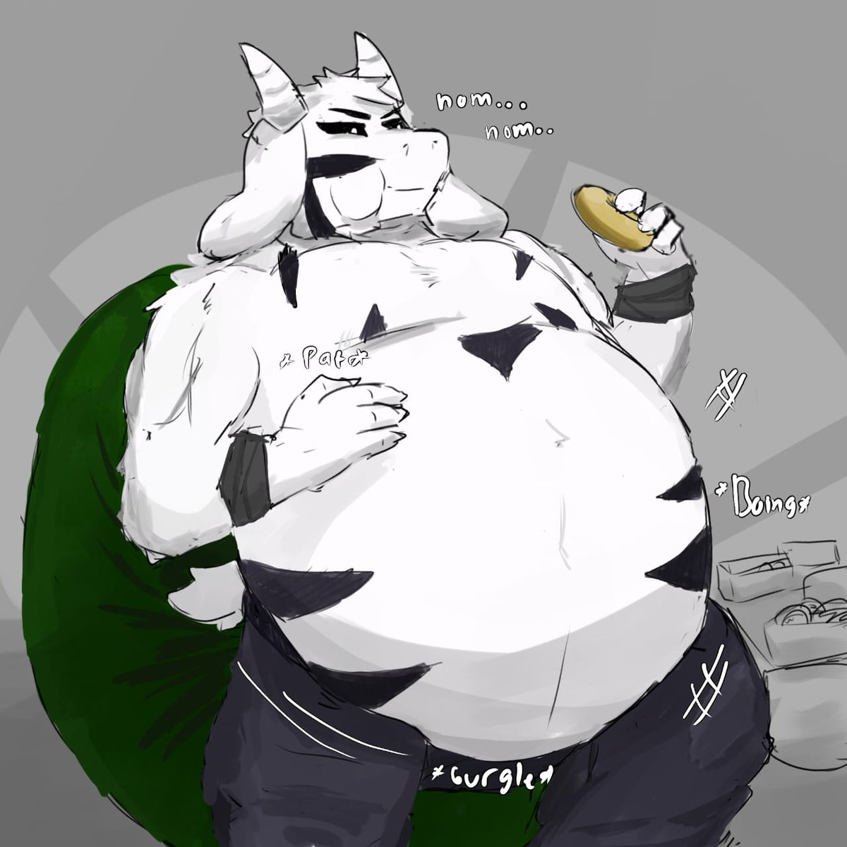 Stuffed Asriel Dreeemurr. Enjoying his mom donut