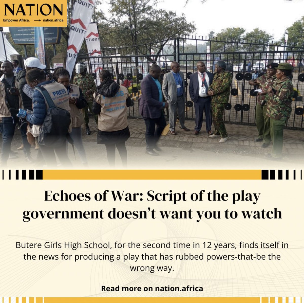 “Echoes of War”, So much fuss over a school play! We encourage the young ones to speak their minds yet we can’t take ounces of criticism? Is the foundation of the Kenyan democracy so weak that it can’t withstand a play by high school students? Certainly not!#ProtectButereGirls