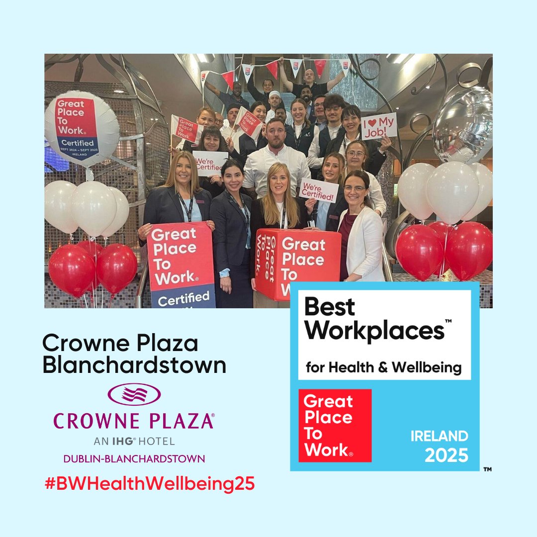 Great Place to Work Ireland (@gptw_ireland) on Twitter photo We are proud to announce that <a href="/CrownePlazaBlan/">Crowne Plaza Dublin Blanchardstown</a> achieved the recognition of Best Workplaces for Health & Wellbeing™ 2025!
#BWHealthWellbeing25
Discover the full list here 👉 hubs.li/Q03gKqW70 We are proud to announce that <a href="/CrownePlazaBlan/">Crowne Plaza Dublin Blanchardstown</a> achieved the recognition of Best Workplaces for Health & Wellbeing™ 2025!
#BWHealthWellbeing25
Discover the full list here 👉 hubs.li/Q03gKqW70