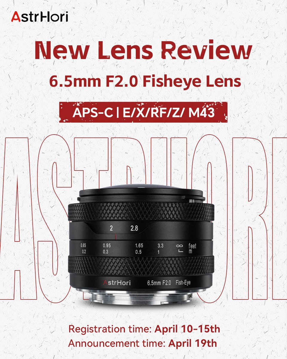 AstrHori's tweet image. 📢Join Our New Lens Review Program!
Be one of the first to test the brand-new AstrHori 6.5mm F2.0 Circular Fisheye Lens! Check the image for participating.
‼️ Only 10 winners will be selected to receive and review this lens! Don't miss out!
#astrhori #freesamples #freetest