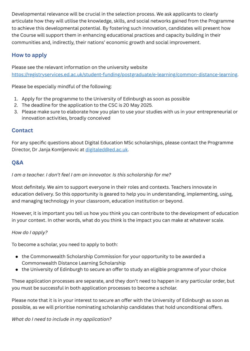 There are 5 Commonwealth scholarships for the fully online MSc in Digital Education at University of Edinburgh. Kenyans are eligible. Start: September 2025. 

Deadlines are fast approaching &amp; you need to apply to both the Commonwealth and the University of Edinburgh in parallel.