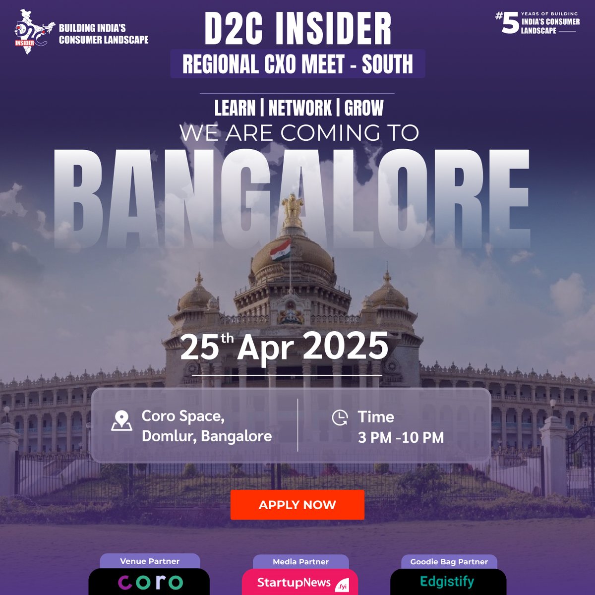 Join us at the D2C Insider CXO Meet – South, for an evening where ideas spark, connections happen, and strategies come to life.

Limited Seats Available!
🔗 Secure your spot now → d2ci.co/Regional-CXO-M…

🗓 15th April, 2025
📍 Coro Space, Domlur, Bangalore
⏰ 3 PM - 10 PM